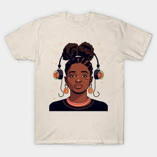 Nostalgic 90s Kid Black Girl with Headphones Illustration T-Shirt